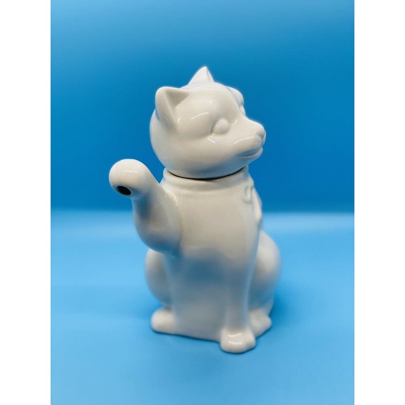 vintage white cat small teapot/beverage server/creamer/pourer ceramic - Picture 2 of 10